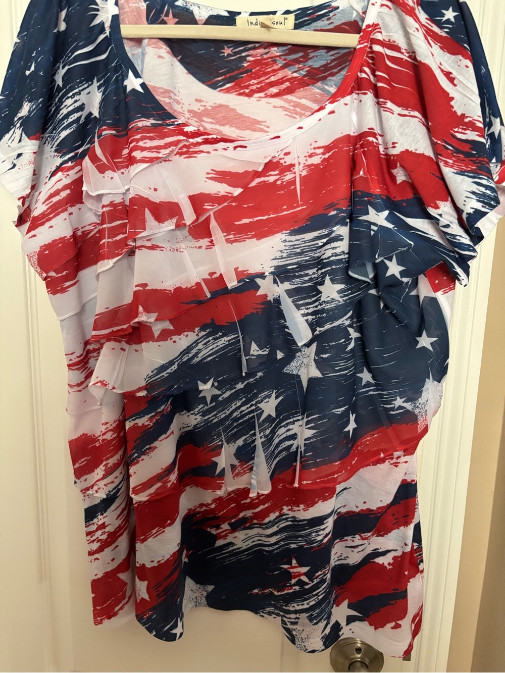 indigo soul Red White and Blue Short Sleeve Ruffle Tee